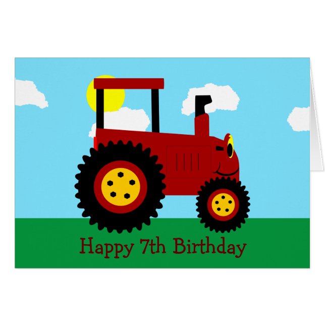 Red Tractor Personlig 7:e Birthday Hälsningskort (Framsidan Horizontal)