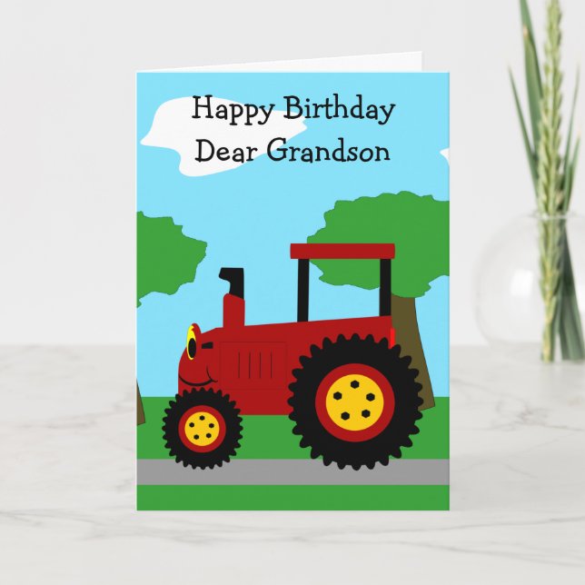 Red Tractor Personlig Grandson Birthday Kort (Framsida)