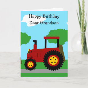 Red Tractor Personlig Grandson Birthday Kort