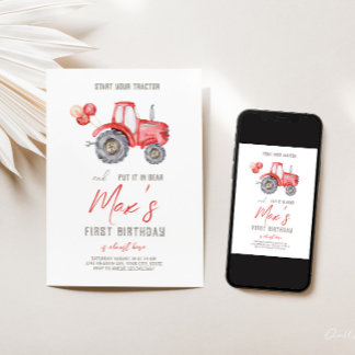 Red Tractor Theme Birthday-inbjudan Inbjudningar