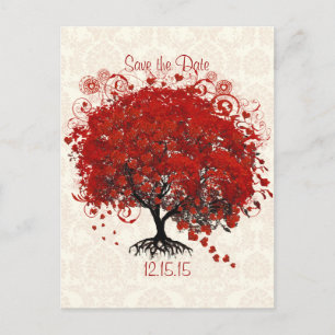 Red Träd Bröllop spara datum Silver Cloud Damask Meddelande Vykort