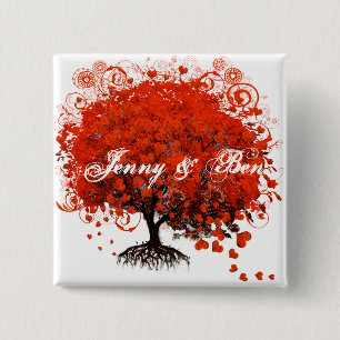 Red Träd Bröllop T-Shirts, Gifts, Stickers & Favor Knapp