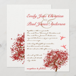 Red Träd Humming Bird Wedding bjudande Inbjudningar