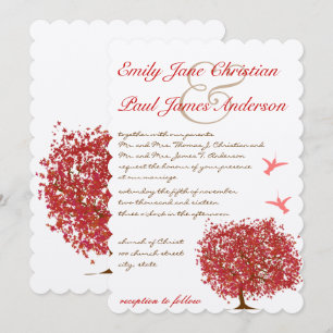Red Träd Hummingbird Wedding bjudande Inbjudningar