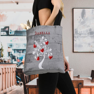 Red Träd i Hearts Personlig Tote Bag Tygkasse