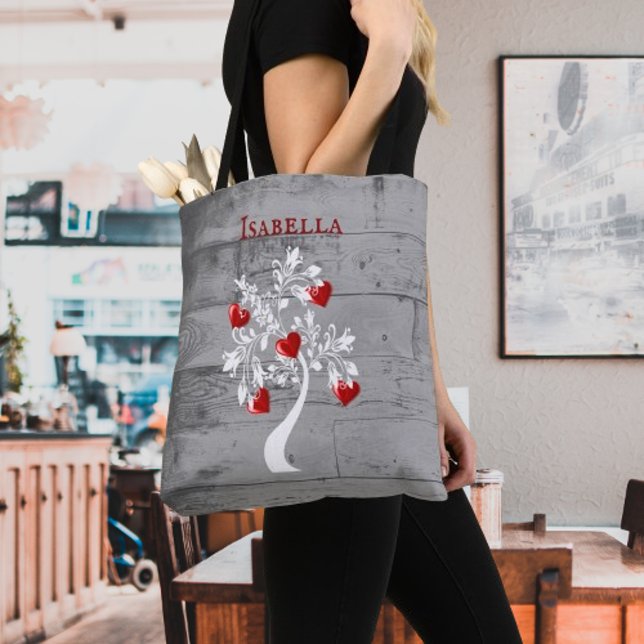 Red Träd i Hearts Personlig Tote Bag Tygkasse (Red Tree of Hearts Personalized Tote Bag)