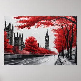 Red träd med Big Ben Poster