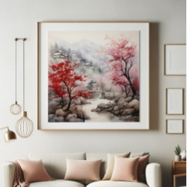 Red Träd över floden Fototryck