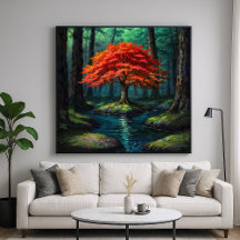 Red Träd - Vibrant Nature Illustration Stil