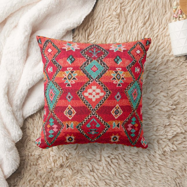Red Traditional Bohemian Moroccan Dekorativ kudde (Filt)