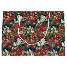 Red Traditional Christmas Floral and Pinecone 