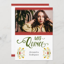 Red Traditional Mexican Blommigt Photo Quinceanera Inbjudningar