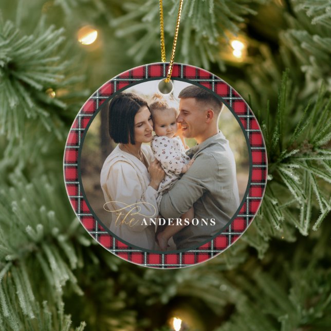 Red Traditional tartan personlig christmas Julgransprydnad Keramik (Träd)