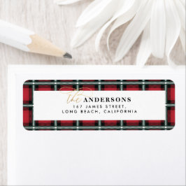 Red Traditional tartan personlig christmas Returadress Etikett
