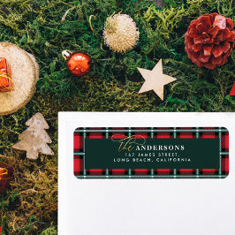 Red Traditional tartan personlig christmas Returadress Etikett