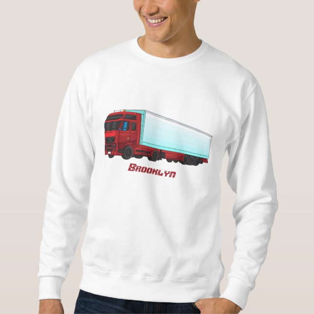 Red trailer truck illustration lång ärmad tröja (Framsida)