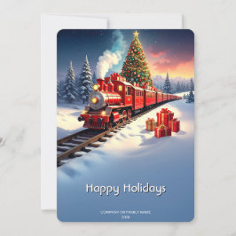 Red Train Christmas Tree Holiday Card Julkort