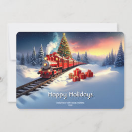 Red Train Christmas Tree Holiday Card Julkort