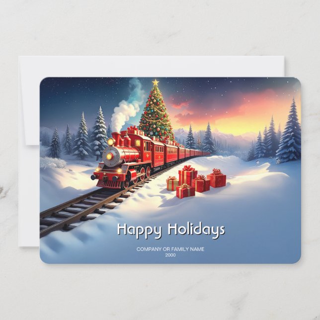 Red Train Christmas Tree Holiday Card Julkort (Framsida)