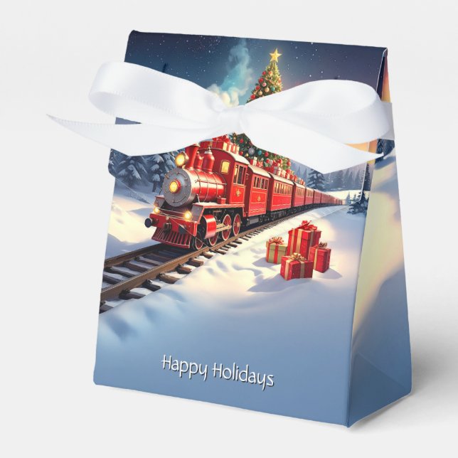 Red Train Christmas Tree Holiday Gift Box Presentaskar (Framsidan Sidan)