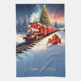 Red Train Christmas Tree Holiday Kitchen Towel Kökshandduk