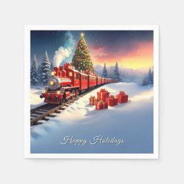 Red Train Christmas Tree Holiday Napkin Pappersservett