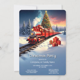 Red Train Christmas Tree Holiday Party Inbjudningar