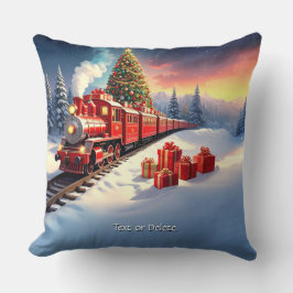 Red Train Christmas Tree Holiday Throw Pillow Kudde