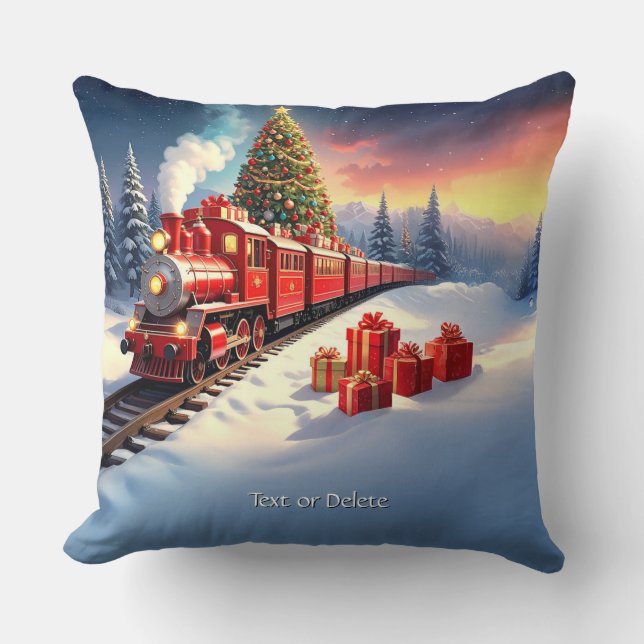 Red Train Christmas Tree Holiday Throw Pillow Kudde (Framsida)