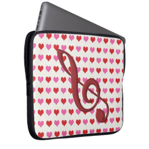 Red Treble Clef Kärlek Hearts Music Laptop Fodral