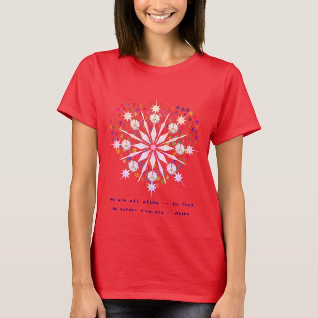 Red Trendig Top Snöflingor Peace Kärlek T-Shirt (Framsida)