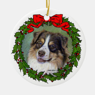 Red Tri Aussie Hund Art by Glenda S. Harlan Julgransprydnad Keramik