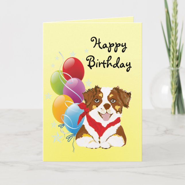 Red Tri Aussie Puppy Grattis på födelsedagen Kort (Framsida)