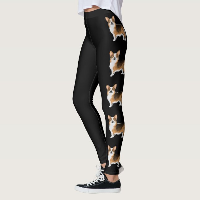 Red Tri Pembroke Welsh Corgi Tecknad hund Black Leggings (Vänster)