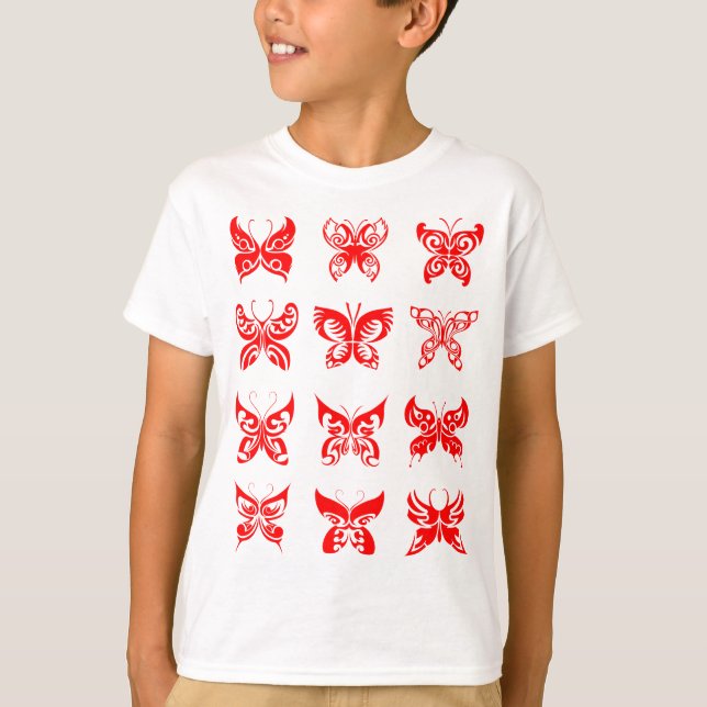 Red Tribal Butterfly Ornamental T Shirt (Framsida)