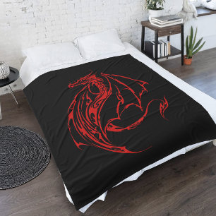 Red Tribal Dragon Black Fleecefilt