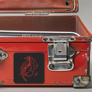 Red Tribal Dragon Black Fyrkantigt Klistermärke