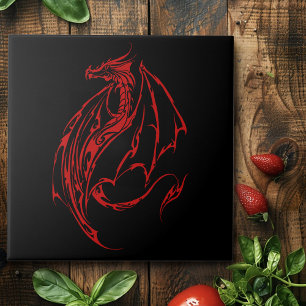 Red Tribal Dragon Black Kakelplatta