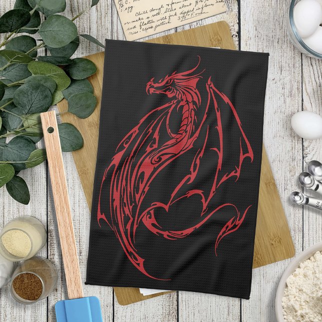 Red Tribal Dragon Black Kökshandduk (Skapare uppladdad)