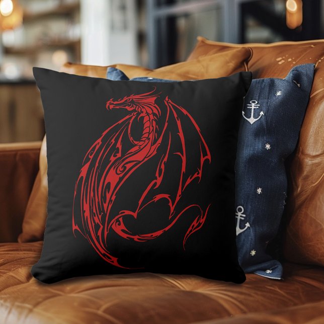 Red Tribal Dragon Black Kudde (Skapare uppladdad)