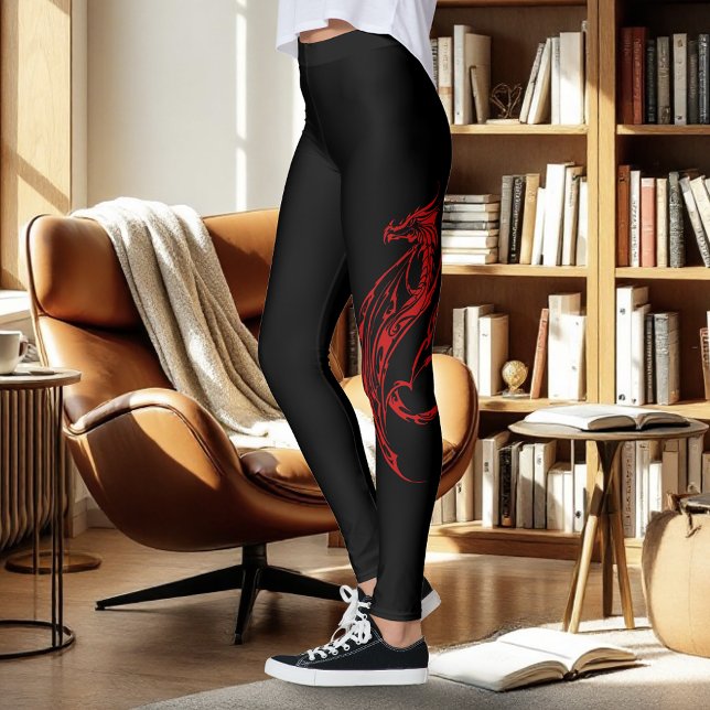 Red Tribal Dragon Black Leggings (Skapare uppladdad)