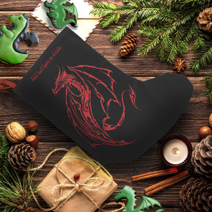Red Tribal Dragon Black Liten Julstrumpa