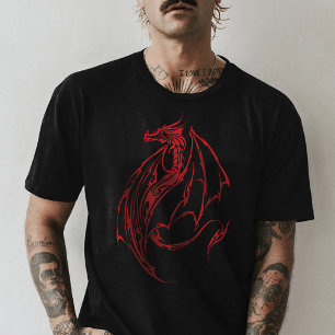 Red Tribal Dragon Black T Shirt