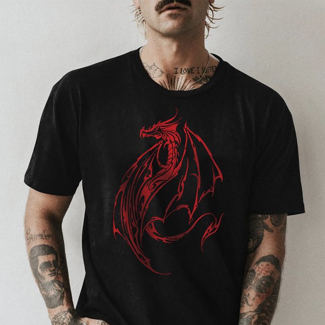 Red Tribal Dragon Black T Shirt (Skapare uppladdad)