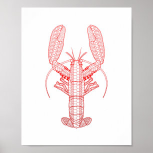 Red Tribal Lobster Poster