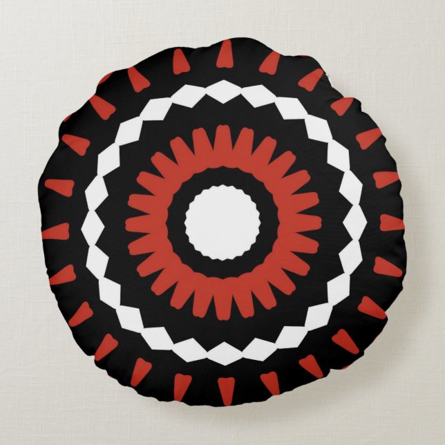 Red Tribal Mandala Rund Kudde (Baksidan)