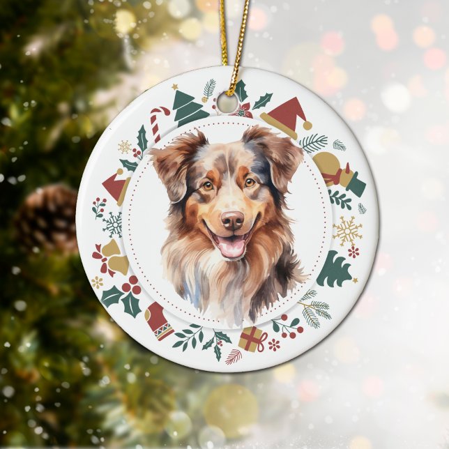 Red Tricolor Australian shepherd Hund Wandeans Julgransprydnad Keramik (Skapare uppladdad)