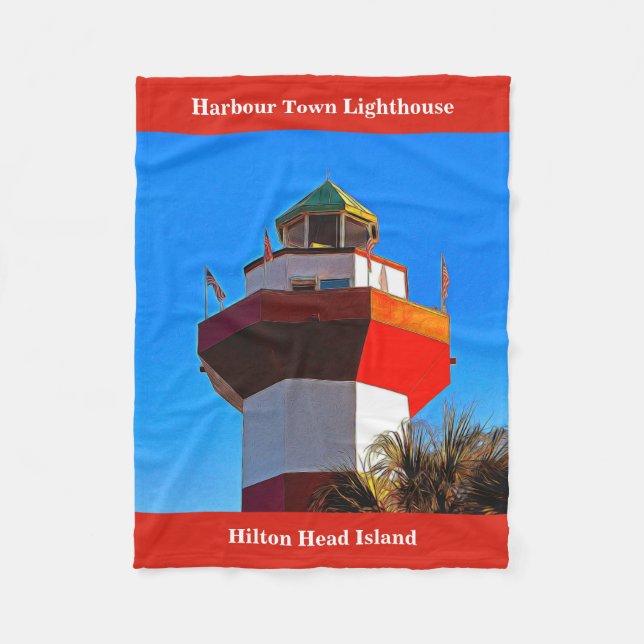 Red Trimmed Hilton Head Harbour Town Lighthouse Fleecefilt (Framsidan)