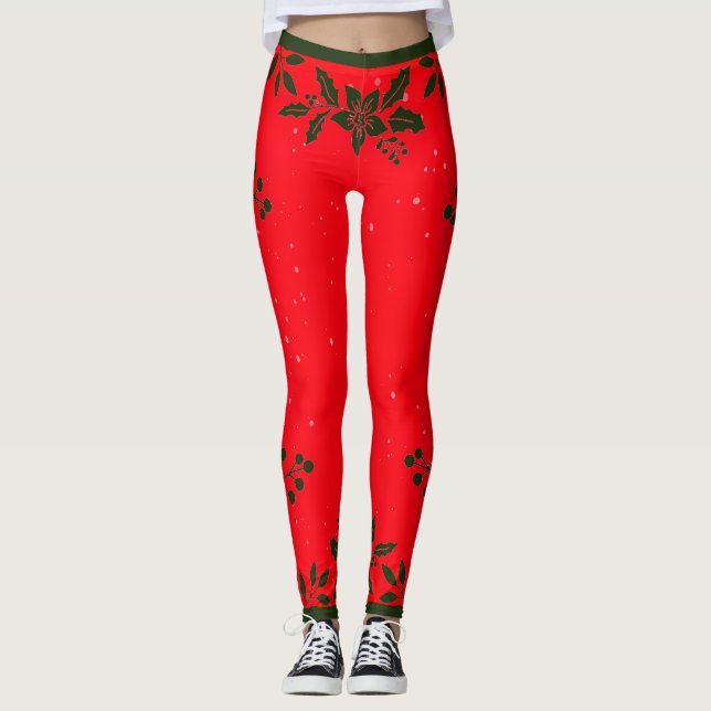 RED TRINTED HOLLY Leggings (Framsida)
