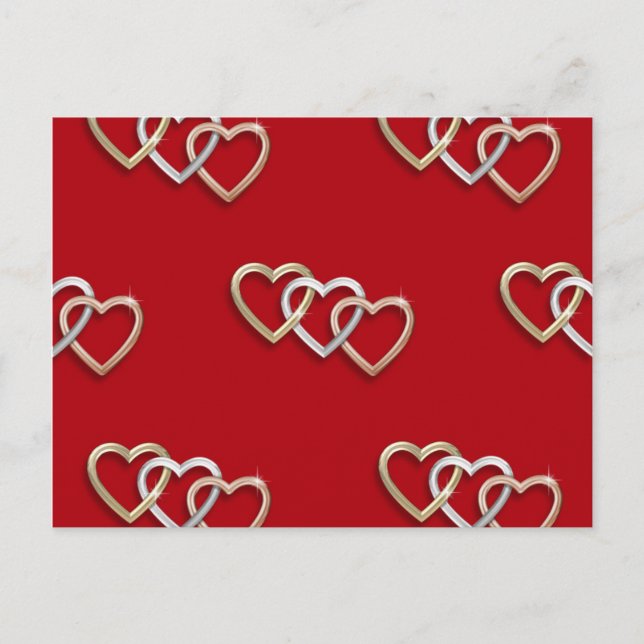 Red Triple Interlocking Guld Hearts PostCard! Vykort (Framsida)